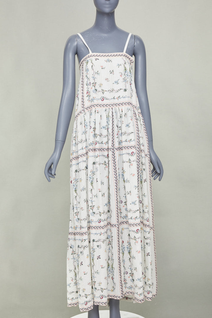 VILSHENKO 2019 white multi floral panel embroidery silk linen maxi dress UK8 S