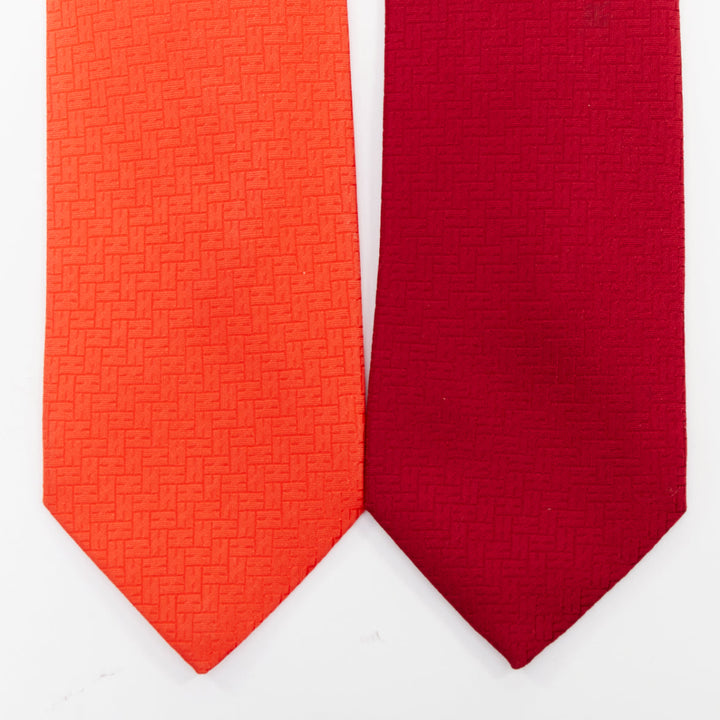 HERMES Set of 2 100% silk orange red geometric H logo jacquard dress tie