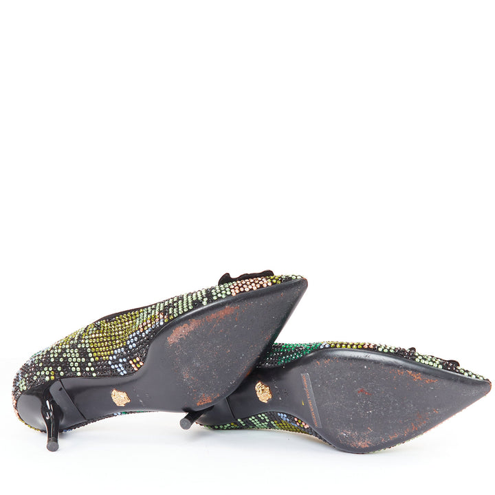 VERSACE 2015 Palazzo camouflage green rhinestone crystal Medusa pumps EU36 US6