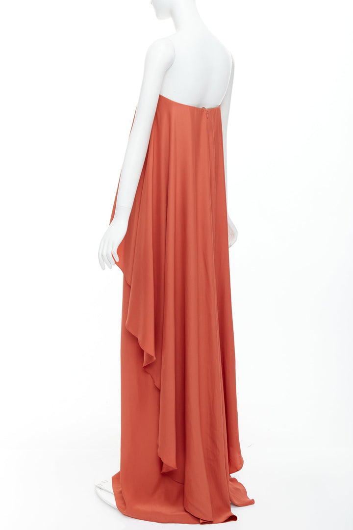 LANVIN 2015 100% silk burnt orange strapless tiered column maxi gown FR36 S