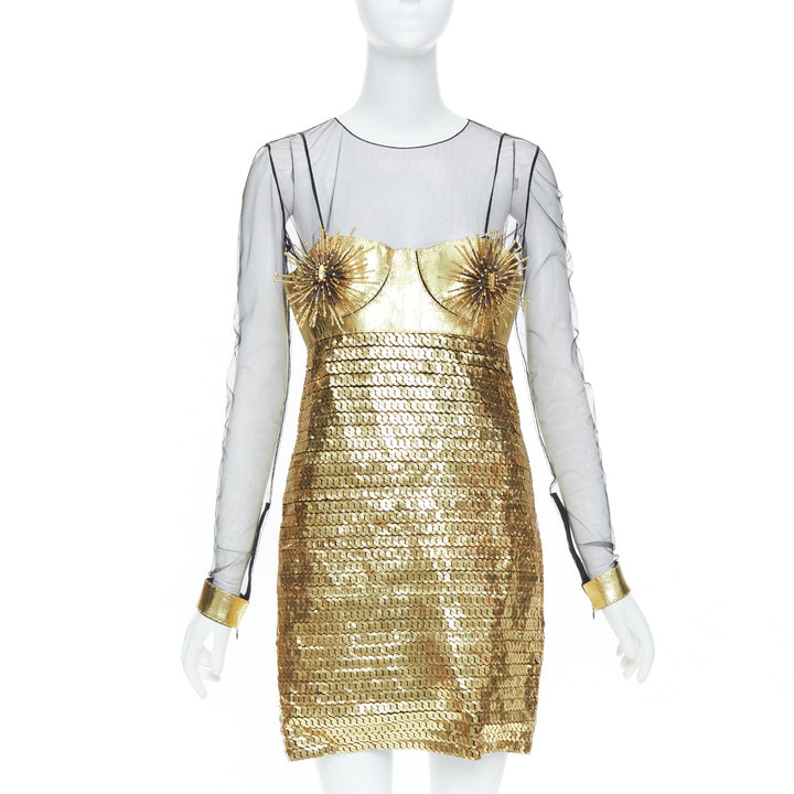 rare TOM FORD 2015 Runway Lisa Eisner spike nipple brooch leather dress IT42 M
