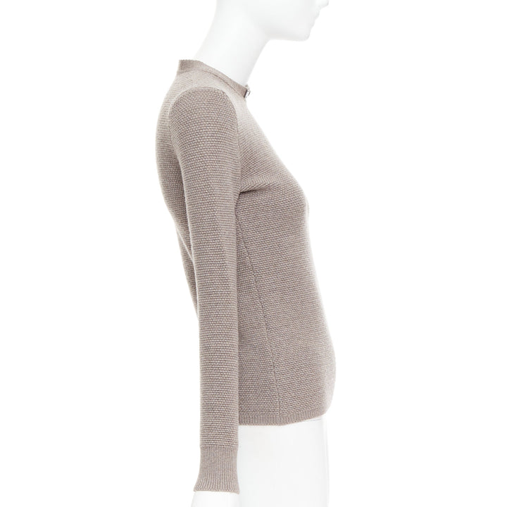 TOM FORD taupe fleece wool blend cut out leather collar sweater S