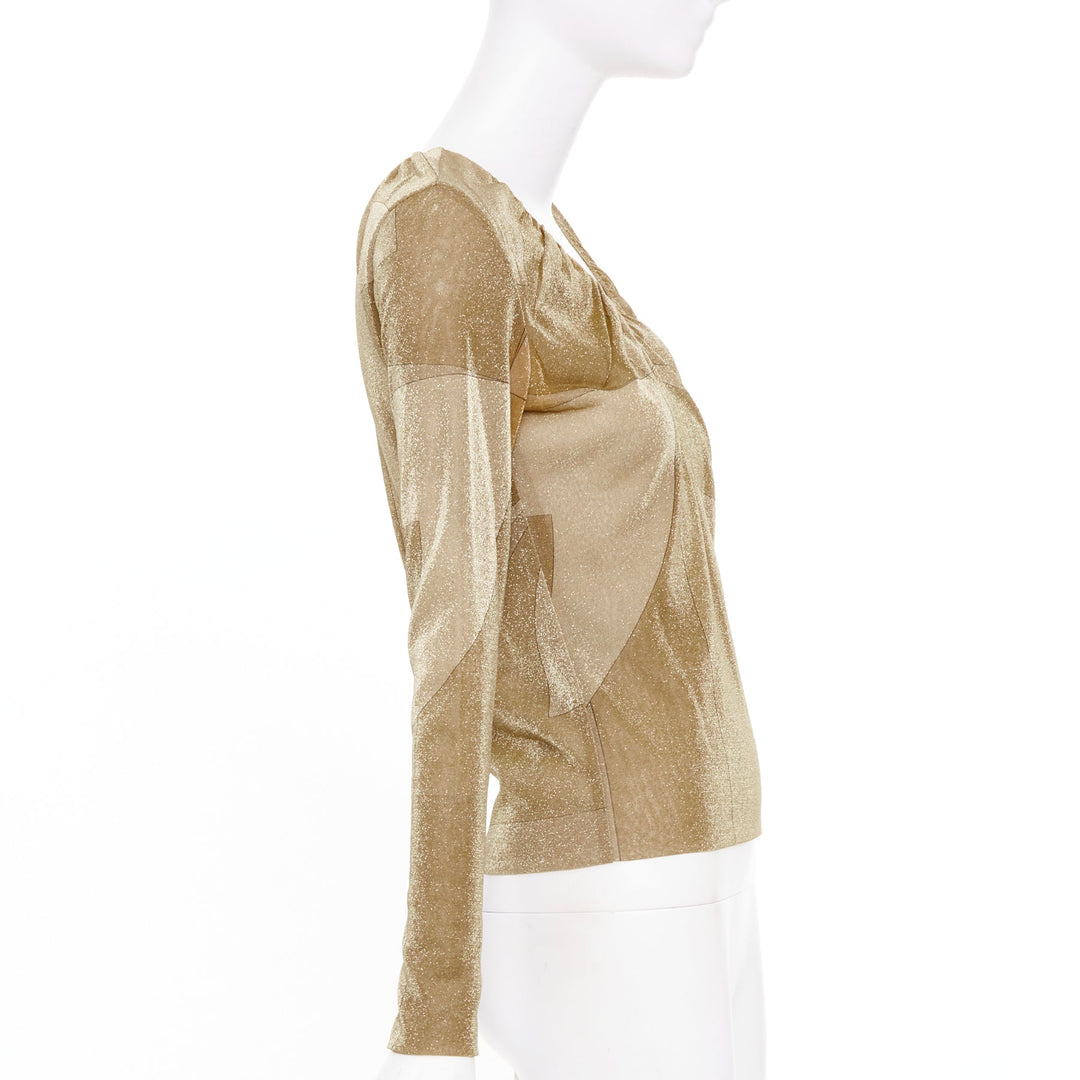 GUCCI 1999 Vintage Tom Ford gold metallic lurex block graphic top IT42 M