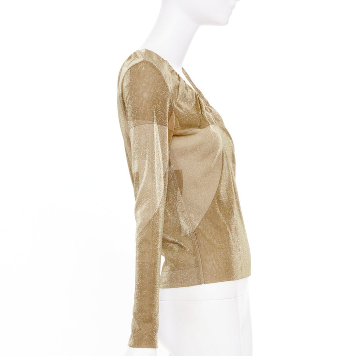 GUCCI 1999 Vintage Tom Ford gold metallic lurex block graphic top IT42 M