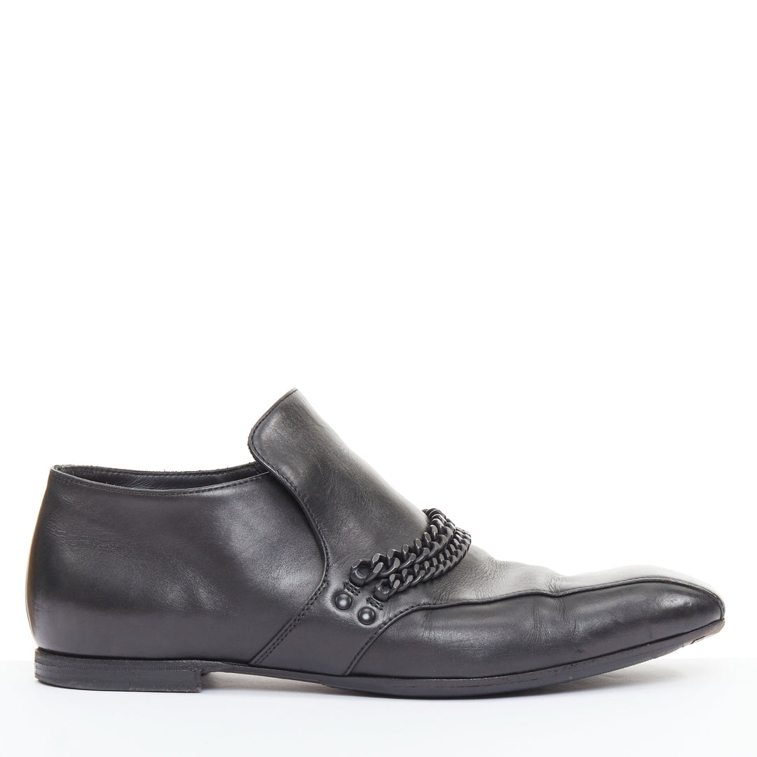 BOTTEGA VENETA 2011 black leather dual tonal chain flat square toe loafers EU43