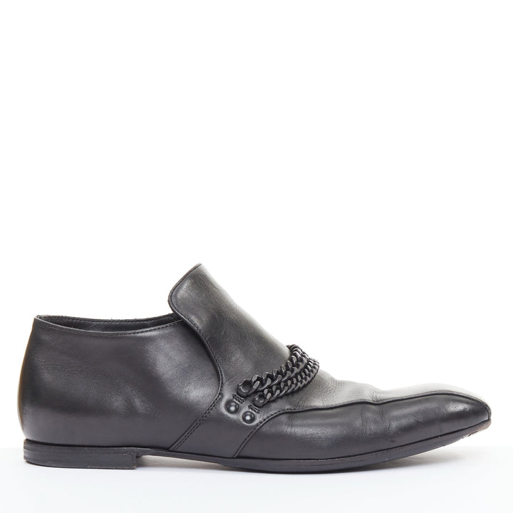 BOTTEGA VENETA 2011 black leather dual tonal chain flat square toe loafers EU43