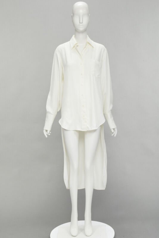 OLD CELINE Phoebe Philo cream viscose button detail back high low shirt FR36 S