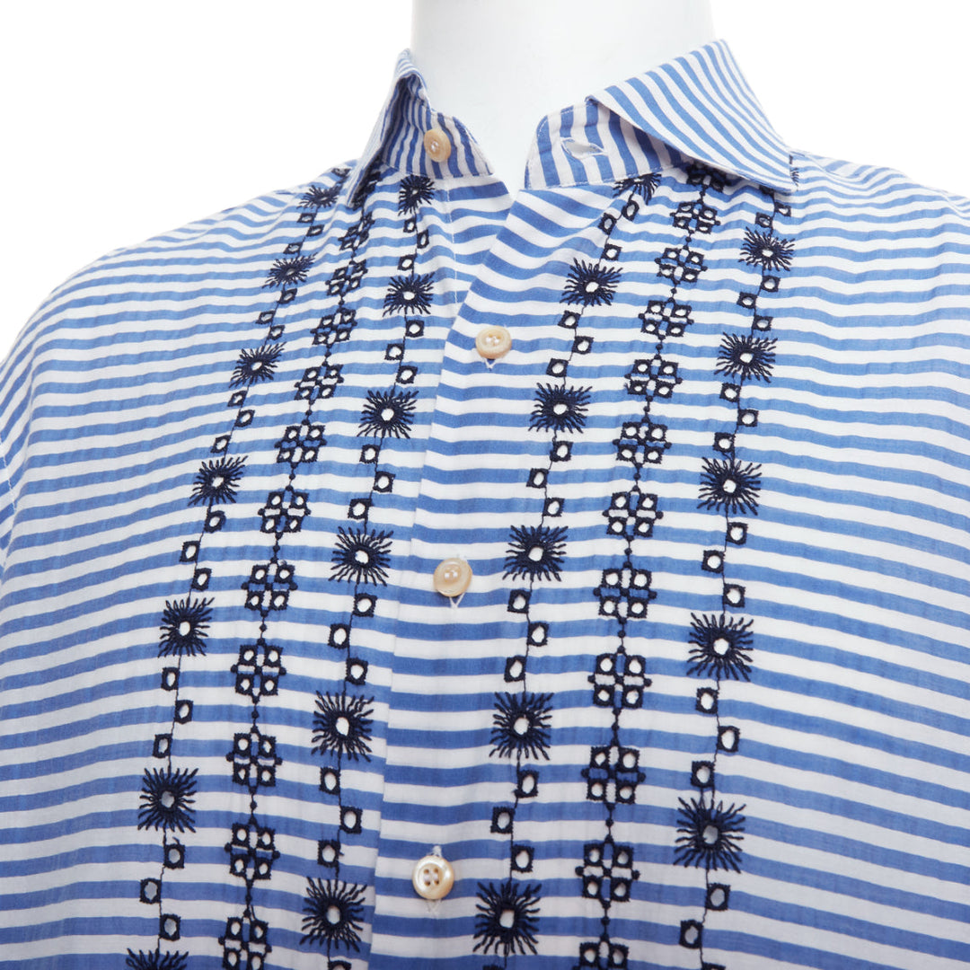 ROMEO GIGLI JOYCE blue cotton silk striped embroidery shirt IT50 L