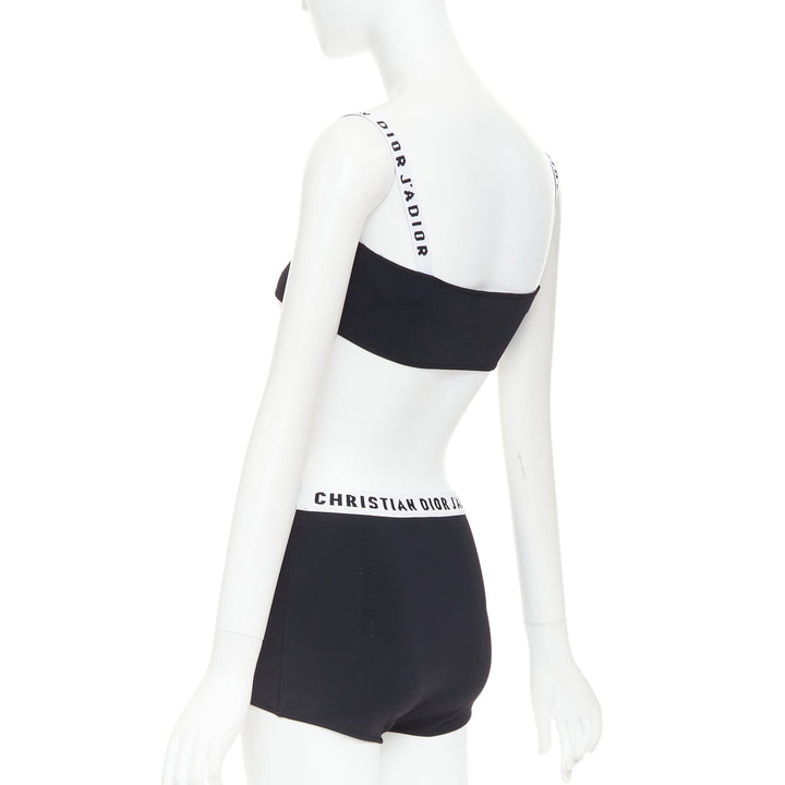 CHRISTIAN DIOR black white J'Adior logo bra shorts lounge set XS
