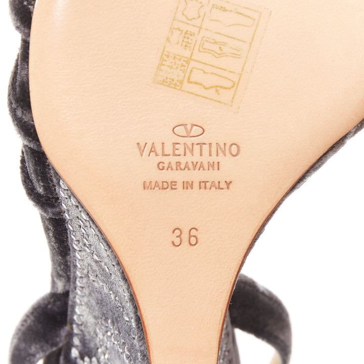 VALENTINO GARAVANI Vintage dark grey crushed velvet crystal wedge sandals EU36