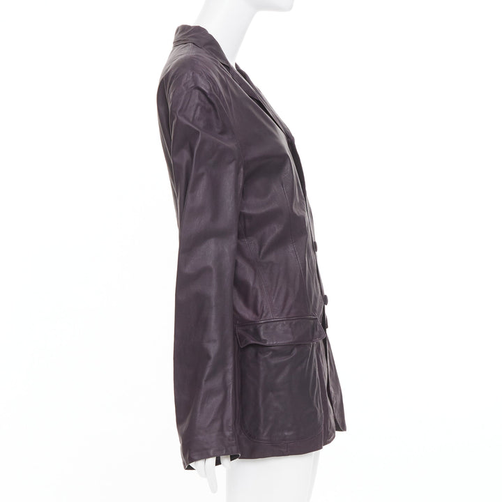 BOTTEGA VENETA aubergine dark purple washed leather flap pockets jacket IT48 M