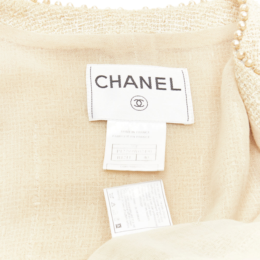 CHANEL Karl Lagerfeld 99P Vintage pearl trim boucle tweed jacket FR40 L