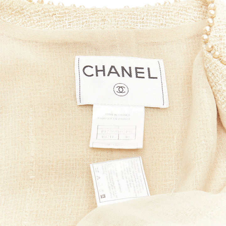 CHANEL Karl Lagerfeld 99P Vintage pearl trim boucle tweed jacket FR40 L