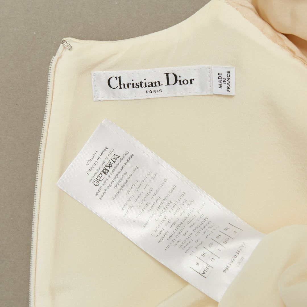 DIOR Bridal ivory wool silk crepe lace bib cocktail dress FR38 M