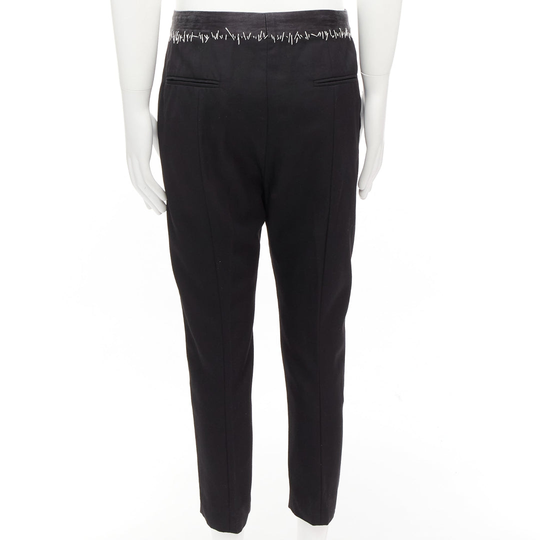 HAIDER ACKERMANN black wool cotton white topstitch waist dress pants EU38 M