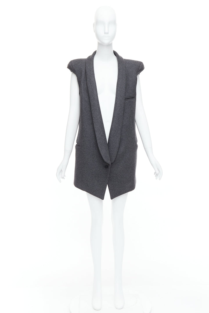 ARMAND BASI ONE grey padded shoulder sleeveless plunge collar vest coat FR36 S