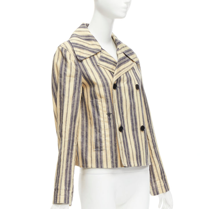 CHRISTIAN DIOR 2020 Runway beige striped linen double breasted blazer FR36 S