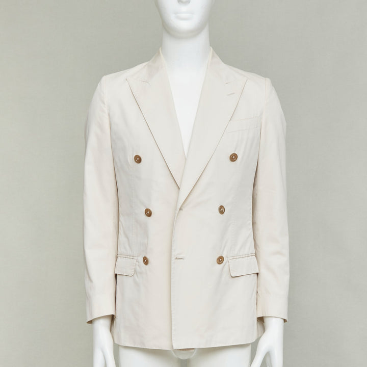 DOLCE GABBANA Taormina beige cotton silk buttons double breasted blazer IT44 XS