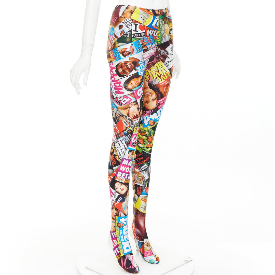 BALENCIAGA Demna 2019 Magazine Dynasty tabloid print stirrup leggings FR34 XS
