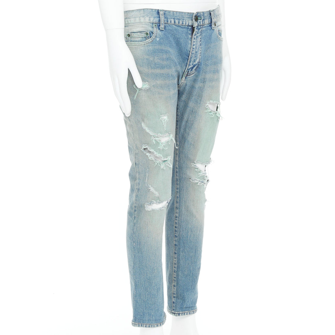 SAINT LAURENT D02 M/SK UW Cras Distressed blue ripped jeans 33"