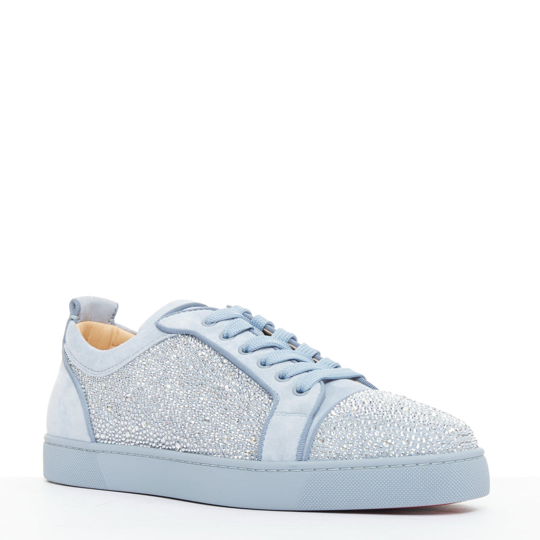 CHRISTIAN LOUBOUTIN Louis Junior Strass Flat Zinc Blue crystal sneaker EU43.5