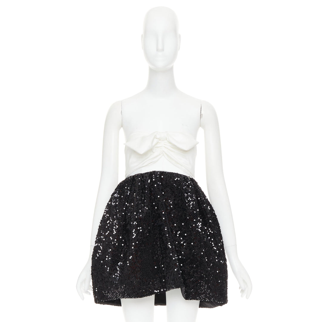 ALEXANDRE VAUTHIER SS2019 white satin bow black sequin mini dress