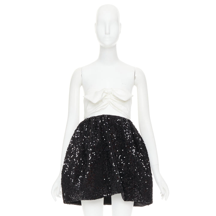 ALEXANDRE VAUTHIER SS2019 white satin bow black sequin mini dress