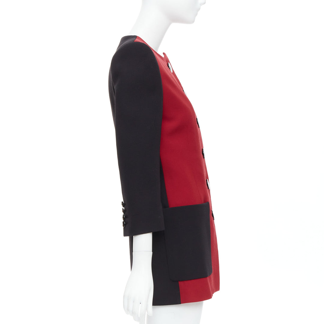 SAINT LAURENT 2022 Runway red black wool bicolor power blazer minidress FR36 S