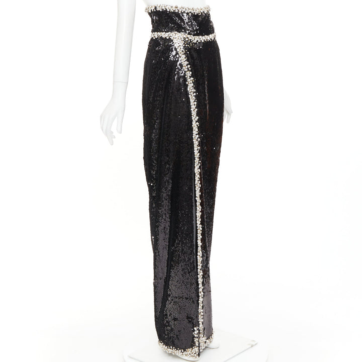 rare ALEXANDRE VAUTHIER COUTURE 2021 black silver crystal sequin maxi skirt