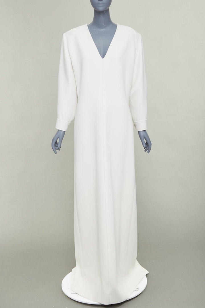 SAINT LAURENT 2022 Runway Bridal off-white wool Power shoulder maxi gown FR42 XL