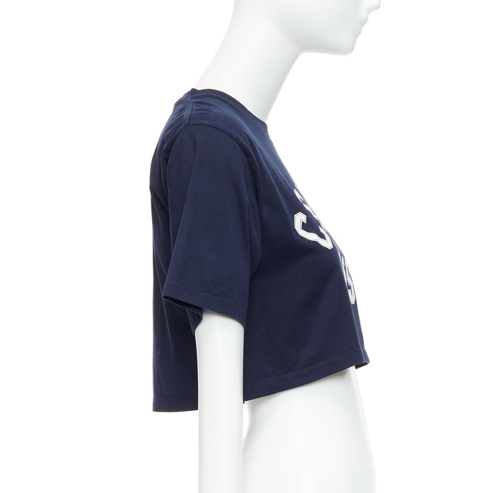 CELINE navy white big varsity Paris logo boxy crew neck crop tshirt XS