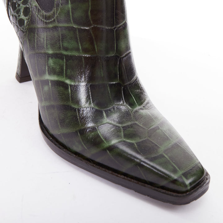 SIES MARJAN 2025 Naomy green croco embossed leather gold buckle ankle boots EU39