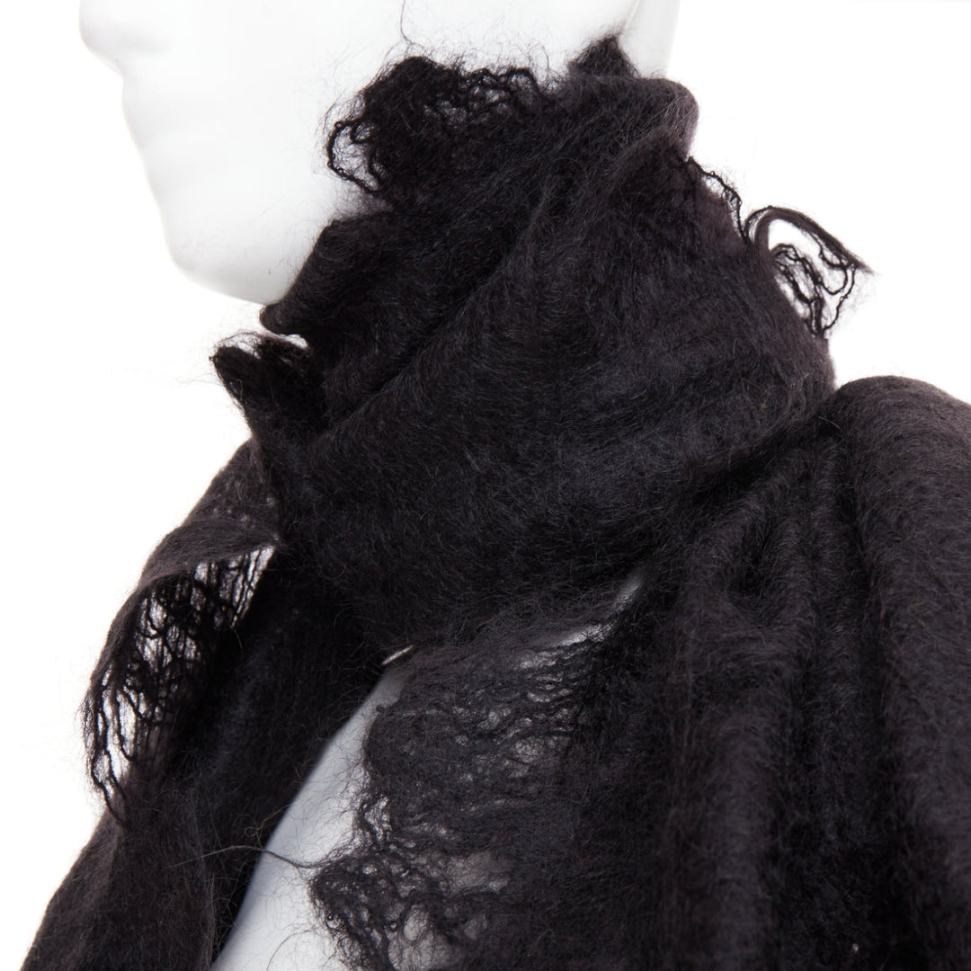 ROHKA black green distressed abstract weave cut out lattice knit wrap scarf