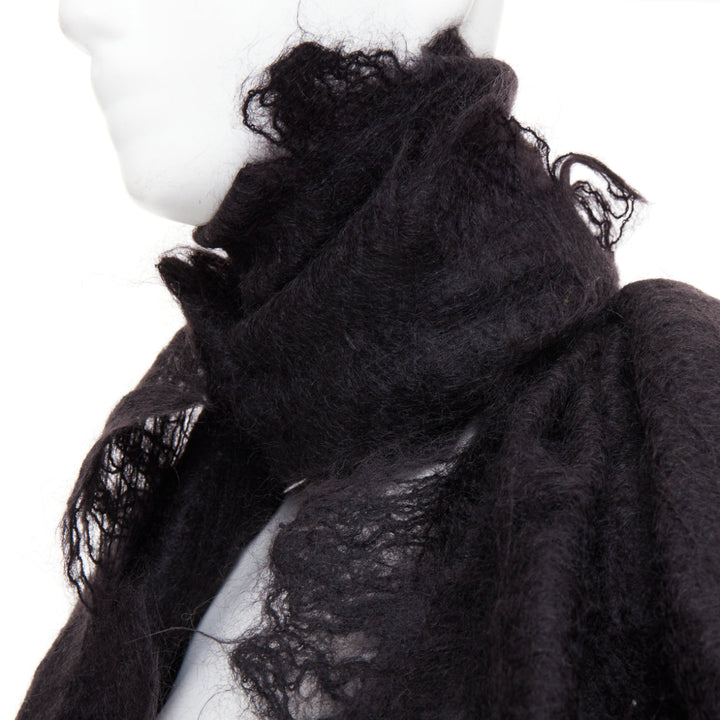 ROHKA black green distressed abstract weave cut out lattice knit wrap scarf