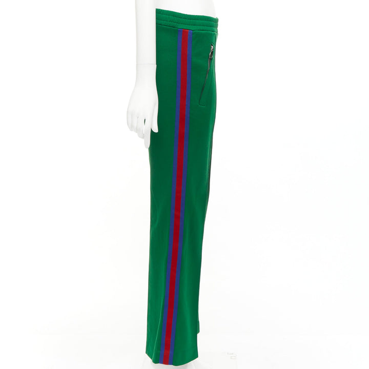 GUCCI green blue red web trim flared track pants S