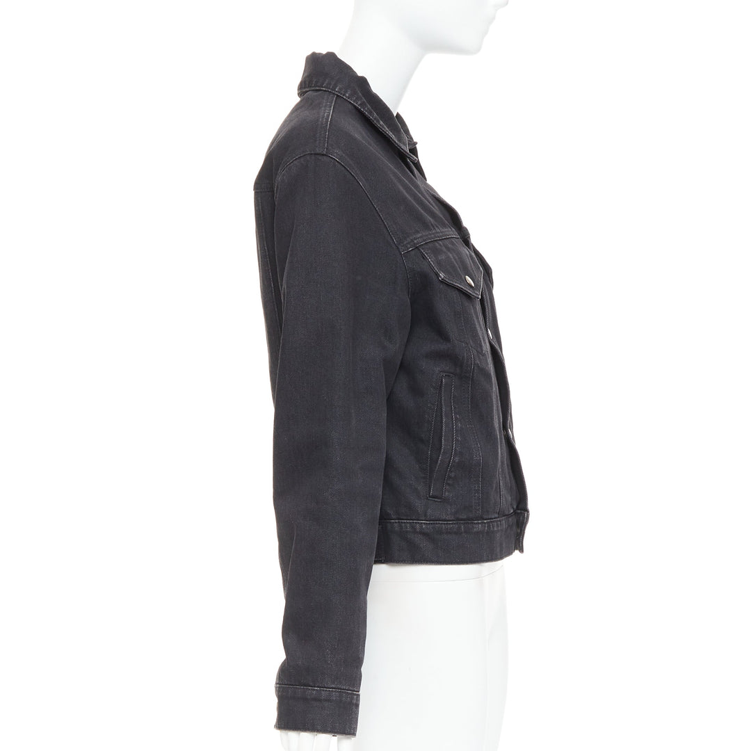 SAINT LAURENT 2018 black classic washed denim snap buttons trucker jacket M