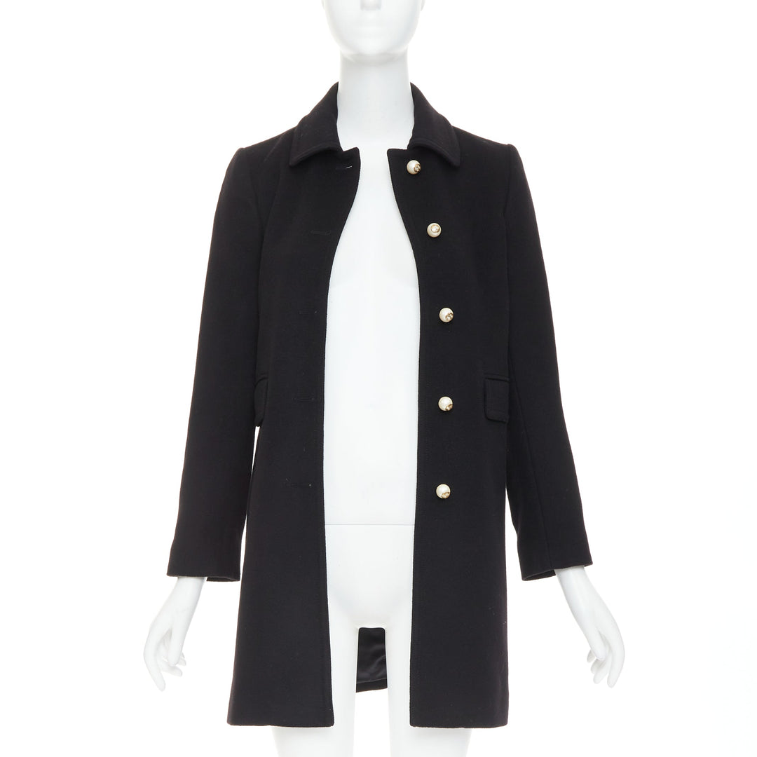 GUCCI 2015 black wool GG pearl button collared pocketed coat IT36 XXS