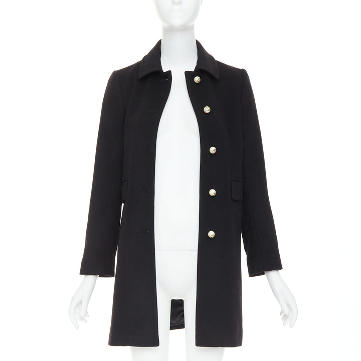 GUCCI 2015 black wool GG pearl button collared pocketed coat IT36 XXS