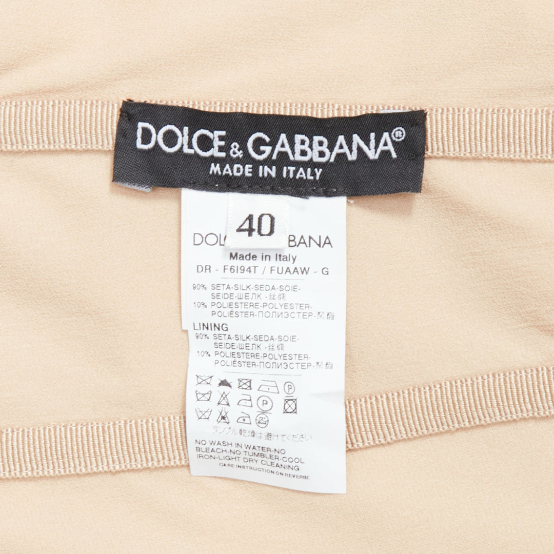 DOLCE GABBANA beige silk ruched strapless corsetted dress IT40 S