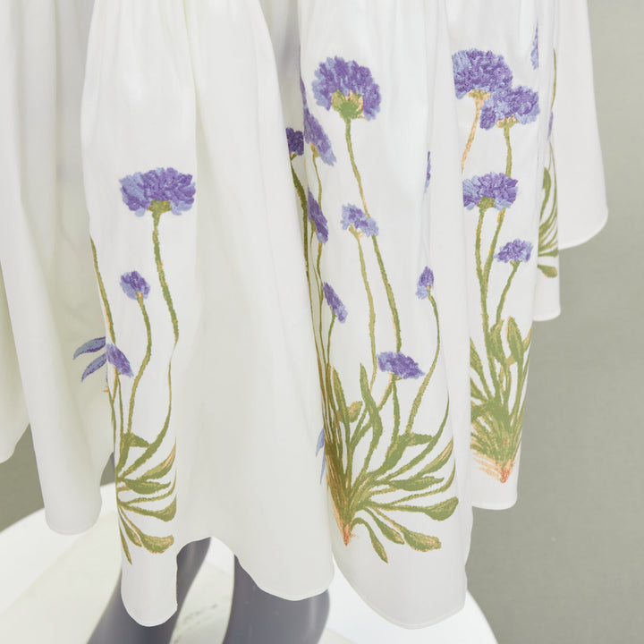 TORY BURCH Embroidered Smocked Midi ivory purple flower embroidery midi dress M