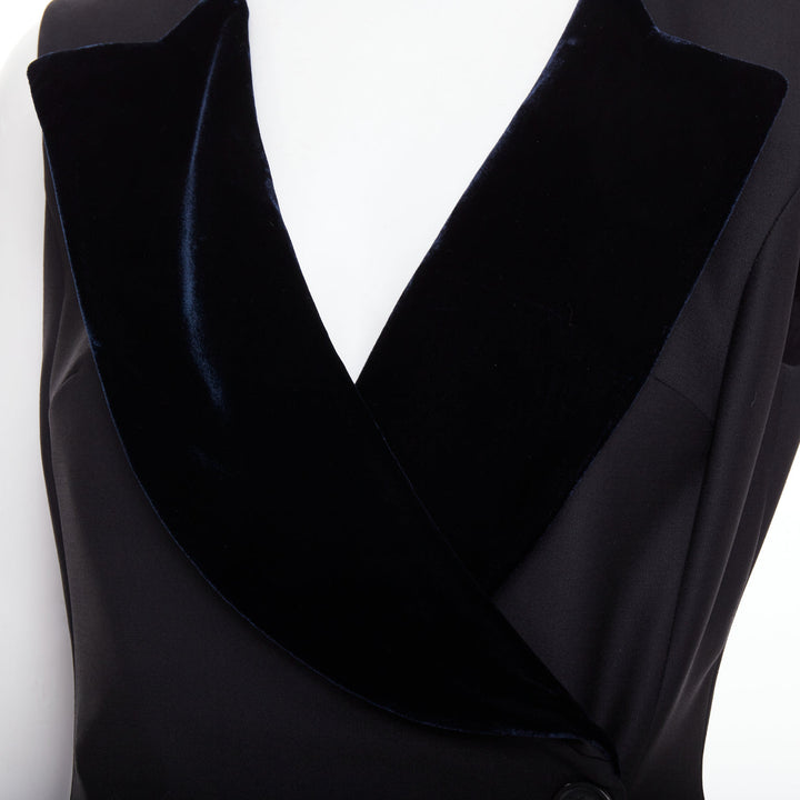 CHRISTIAN DIOR 2013 Raf Simons black white velvet lapels asymmetric dress FR36 S