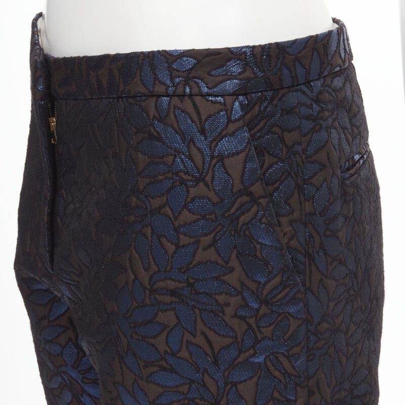 MARNI metallic blue brown floral jacquard wide leg trousers pants IT42 M