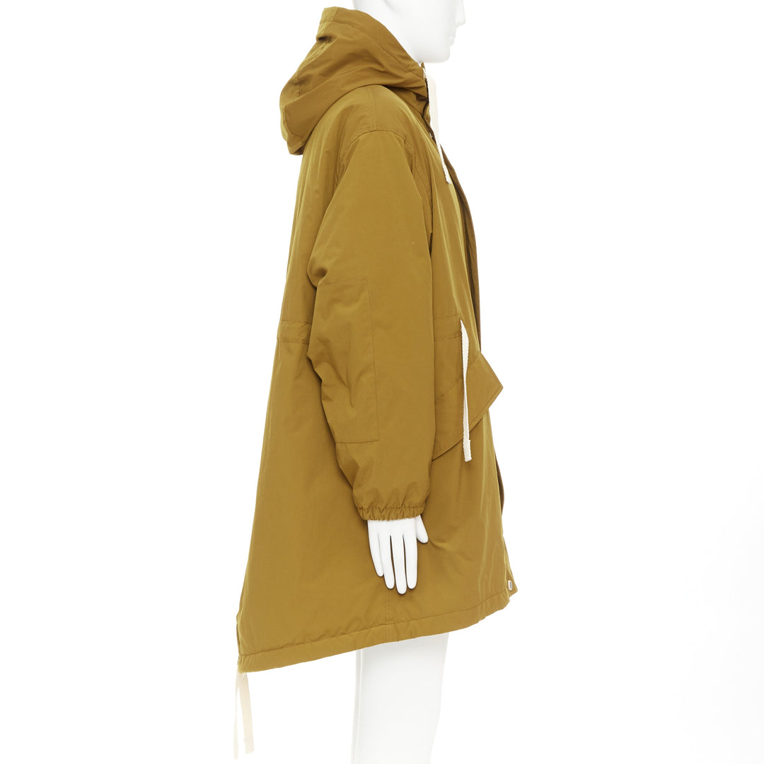 ACNE STUDIOS Oil Yellow Ozzy nylon drawstrings plaid hood fishtail parka FR48 M