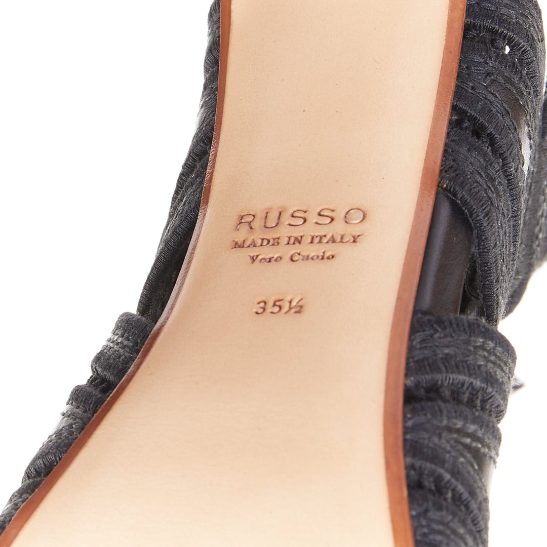 FRANCESCO RUSSO 2016 black leather Teardrop Cage topstitch lace up sandals EU35