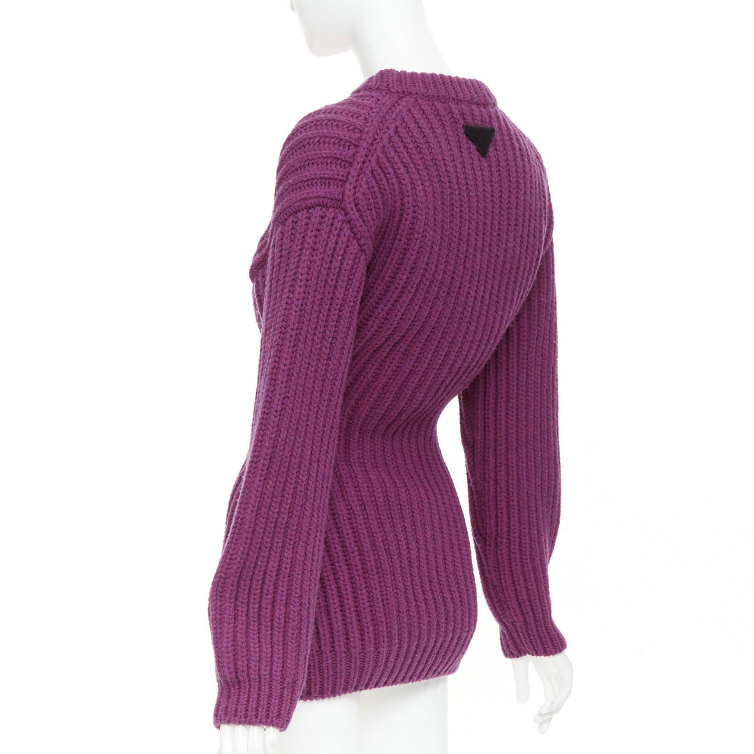 PRADA 2021 Runway purple Shetland wool built in bra corset bust sweater IT38 XS