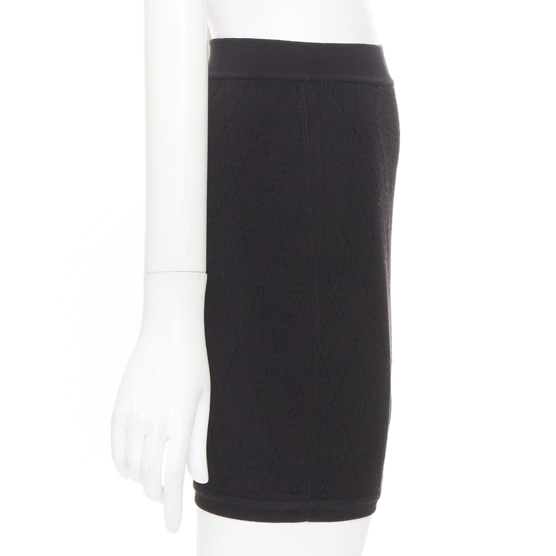 CHANEL black cotton diamond stitch knit cc resin logo button skirt FR34 XS