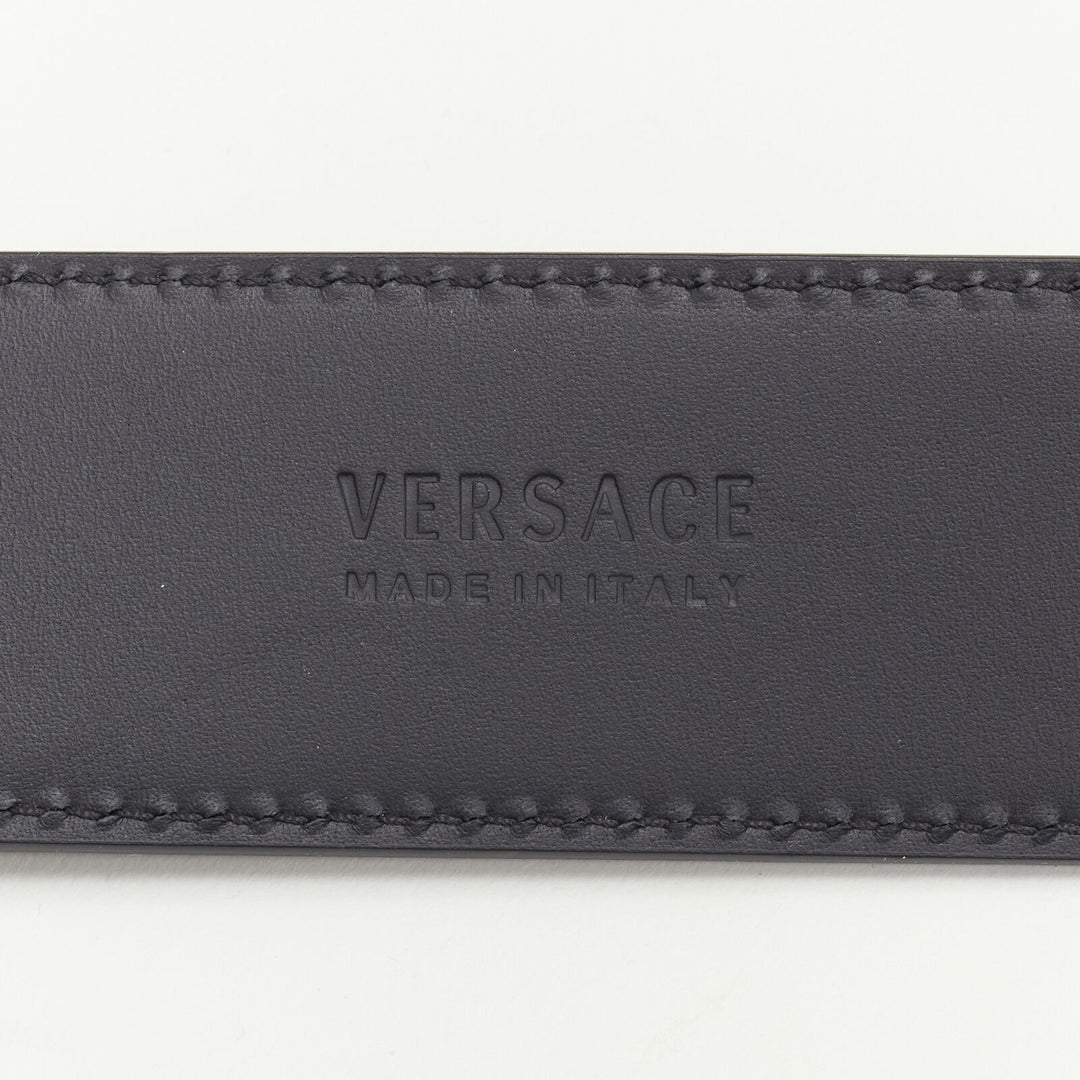 VERSACE Medusa Biggie crystal gold coin black leather belt 90cm 34-38"