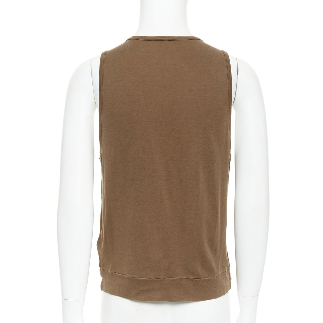 BOTTEGA VENETA brown silk cotton half button scoop neck tank top IT50 L