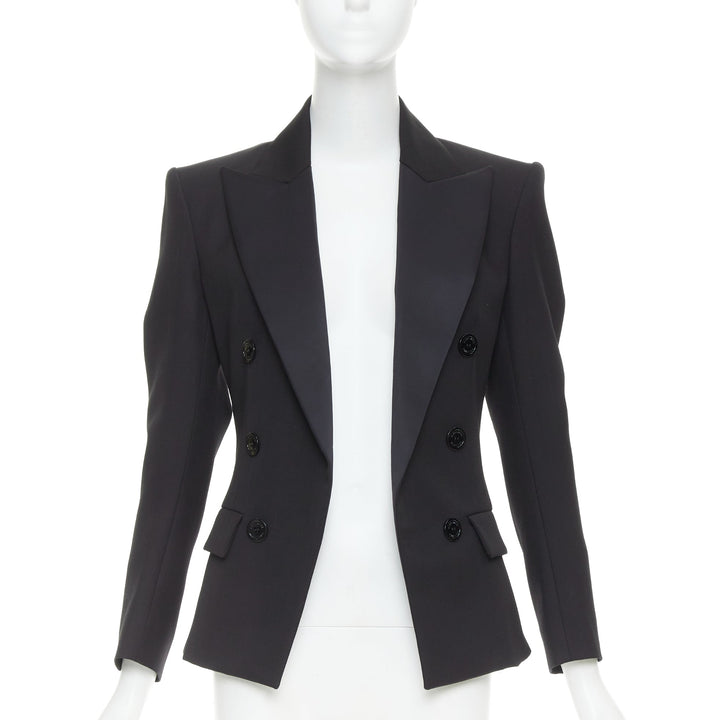 ALEXANDRE VAUTHIER COUTURE SS2021 black grain de poudre satin lapel tux jacket