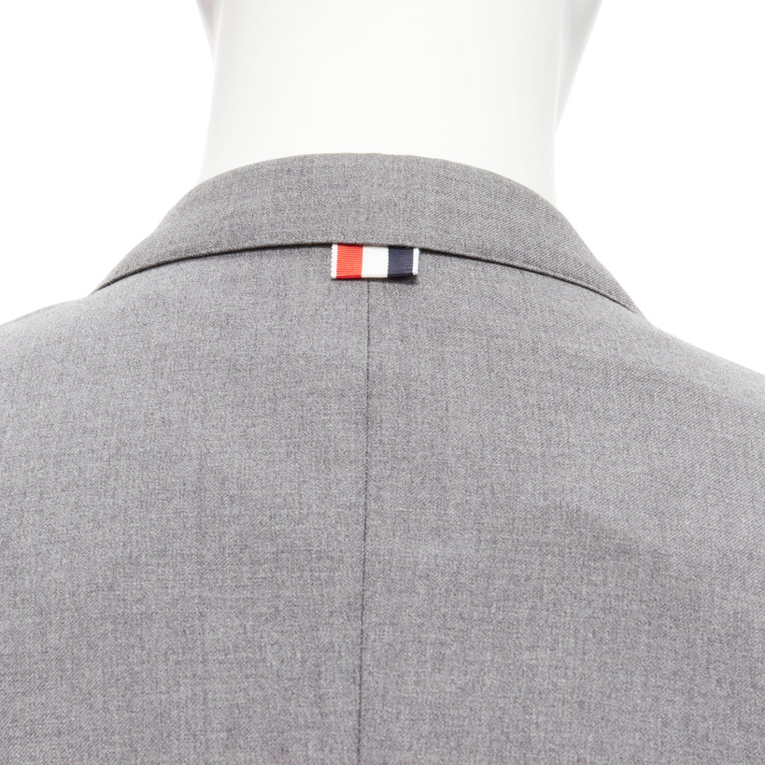 THOM BROWNE 100% wool grey single breast 2-button blazer pants suit SZ. 3 L